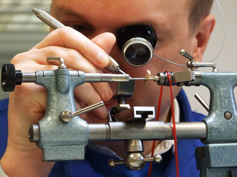 turning a winding stem on a lathe